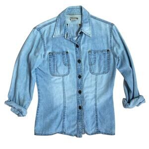 Vintage 90s Democracy Denim Button Down Shirt Womens Small Boho Bohemian Western